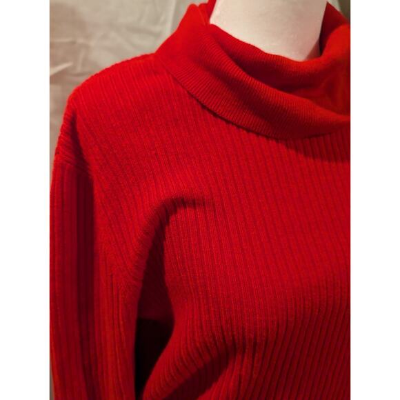 Talbots Shirt Button Cuff Ribbed Turtleneck Sweater Red Knit Women's Size Medium - Picture 2 of 10